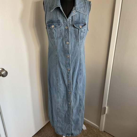 House of Harlow Denim Maxi Dress Women Sleeveless Button-Front Casual Summer - Picture 2 of 7